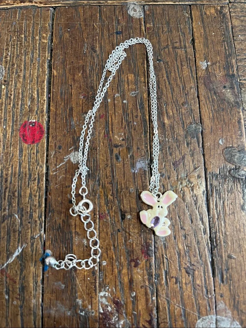 Cream & Pink Bunny Pendant Necklace